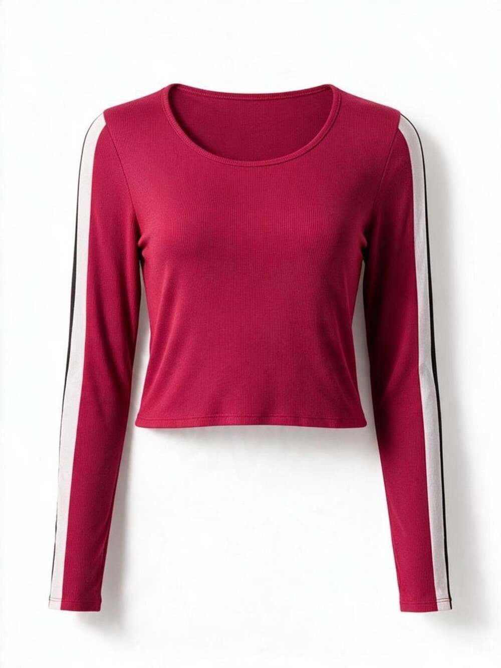 Charlotte Russe XL Red Ribbed Long Sleeve Crop Top Striped Sleeves Made in USA
